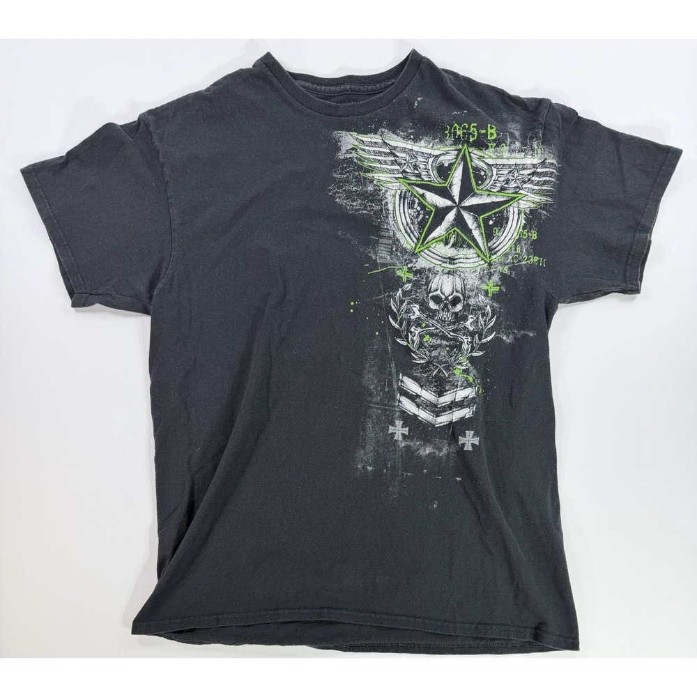 Skull Star Graphic T Shirt Military Gothic Punk Black Mens Size L